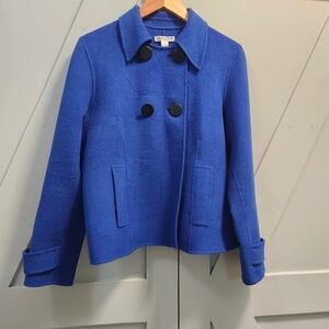 Pendleton 100% Merino Wool Pea Coat Jacket Womens L Blue Double Breasted Classic